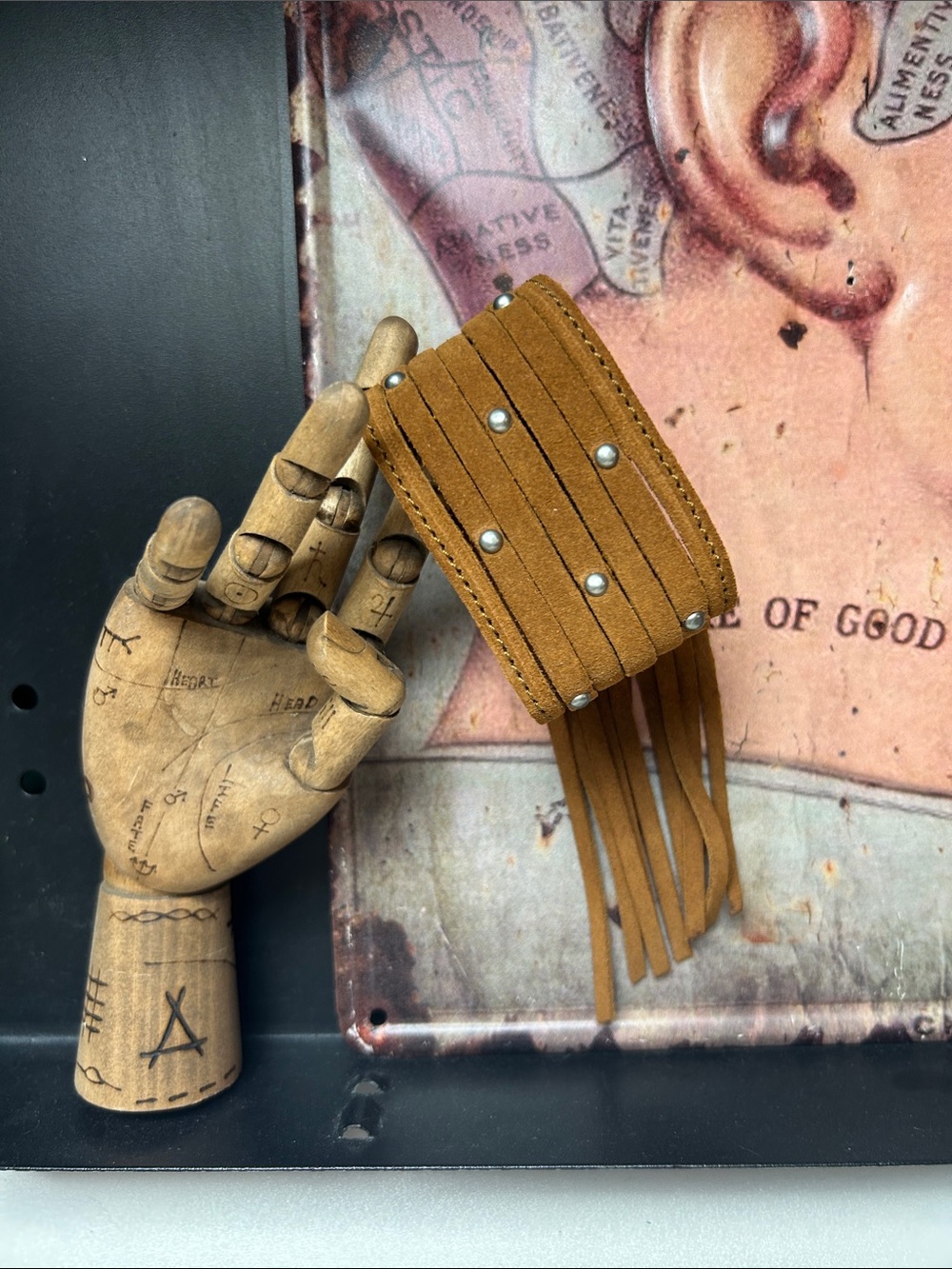 Minnetonka Brown Suede Adjustable Snap, Fringe Bracelet with Studs